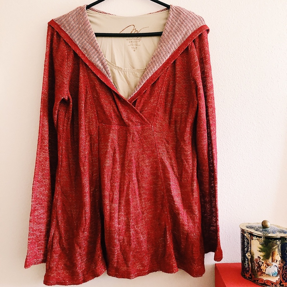 Orange blouse.
